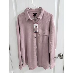 Buffalo Waffle Knit Shacket Pink Button Down Shirt Jacket XL NWT